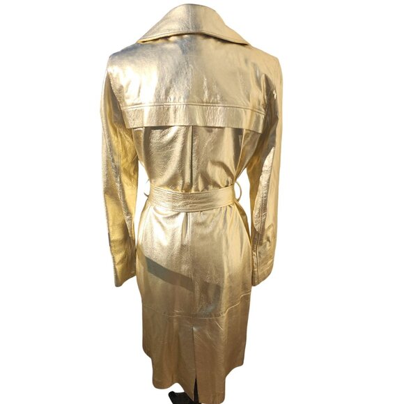 Glamorous Gold Metallic REAL Genuine Soft Leather Designer Jacket Coat Trench NW - Picture 13 of 16